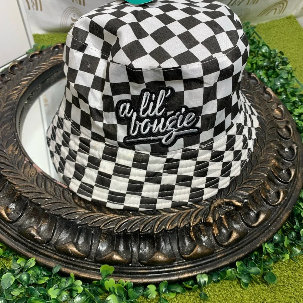 White/Black checkered kids Bucket Hat